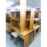 MODERN PINE OFFICE FURNITURE TO INCLUDE; A DESK WITH SHELVES, FILING CABINET AND BOOKCASE