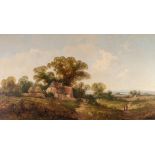 BRITISH SCHOOL (nineteenth century) OIL PAINTING ON CANVAS Rural landscape with a cottage and