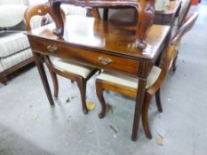 A GEORGE III MAHOGANY SIDE TABLE WITH FRIEZE DRAWER ON SQUARE MOULDED LEGS