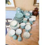 AN APPROX 44 PIECE DENBY STONEWARE GREEN GLAZED TEA AND COFFEE SERVICE