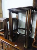 MAHOGANY NEST OF TRIO COFFEE TABLES ON SLENDER LEGS