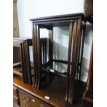 MAHOGANY NEST OF TRIO COFFEE TABLES ON SLENDER LEGS