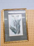 BASIL EDE (b. 1931) ARTIST SIGNED COLOUR PRINT Bird on a tree stump Guild stamped 7 1/2" x 11 1/