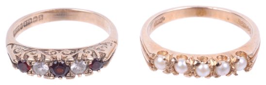 A delicate 9ct gold pearl set ring and a 9ct gold dress ring