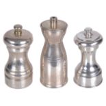 Three contemporary silver pepper/salt mills, hallmarked London 1989 & 2000, Birmingham 1918