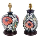Two Moorcroft Rachel Bishop Poppy pattern table lamps, late 20th century