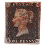 A Victorian imperforated Penny Black postage stamp,