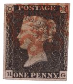 A Victorian imperforated Penny Black postage stamp,