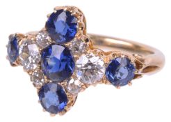 A good quality large Victorian sapphire and diamond fancy ring,