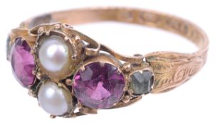 An early Victorian pearl and garnet set ring