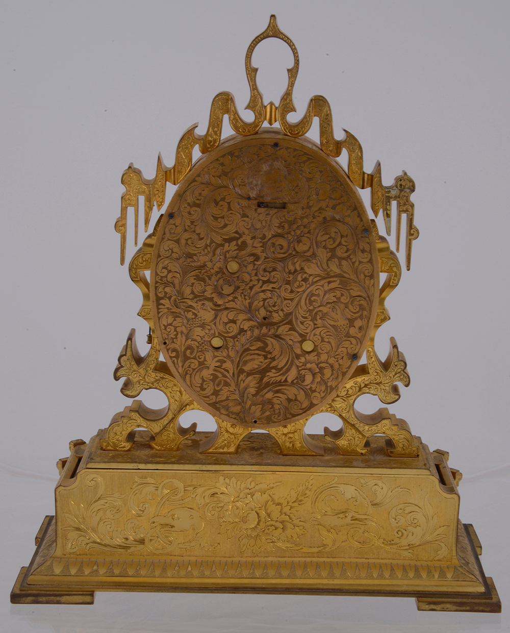 An impressive engraved gilt brass mantle clock in the manner of Thomas Cole - Image 2 of 3