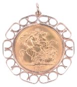 An Elizabeth II gold sovereign in pendant mount,