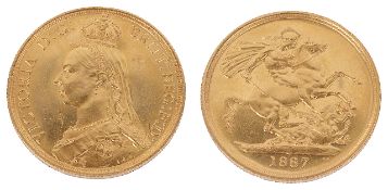 A 1887 Victoria golden jubilee two pound gold coin