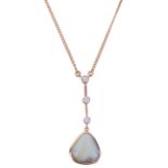 An attractive Continental opal and diamond set drop necklace,