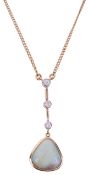 An attractive Continental opal and diamond set drop necklace,