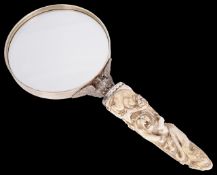 An Asprey silver and ivory handled magnifying glass, hallmarked London 1914