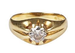 A large Victorian style 18ct gold mounted single stone diamond set ring