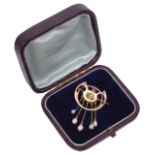 An attractive Arts & Crafts gold and pearl drop pendant / brooch