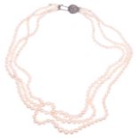 A three row cultured pearl graduated necklace