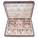 A cased set of Royal Crown Derby porcelain tea cups with saucers, circa 1907,