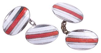 A pair of Art Deco style sterling silver and enamel cufflinks