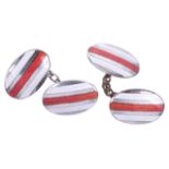 A pair of Art Deco style sterling silver and enamel cufflinks