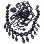 An impressive Victorian Whitby jet pendant necklace and other items