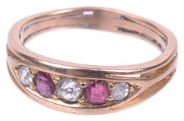 An Edwardian ruby and diamoind five stone set ring