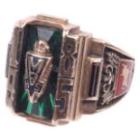 An unusual Continental/American 10K mounted, enamel fraternity ring