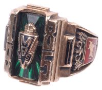 An unusual Continental/American 10K mounted, enamel fraternity ring