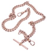 A delicate Edwardian 9ct rose gold watch Albert chain,