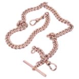 A delicate Edwardian 9ct rose gold watch Albert chain,
