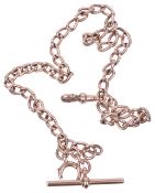 A Victorian 15ct rose gold open curb link watch Albert chain