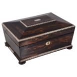 A Victorian coromandel sewing box and contents