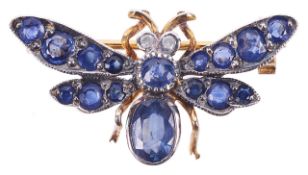 A charming Edwardian style blue sapphire and diamond bee brooch