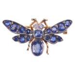 A charming Edwardian style blue sapphire and diamond bee brooch