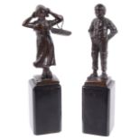 Two early 20th century bronze statuettes of a Dutch boy and girl,