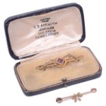 An Edwardian pearl set bar brooch and another,