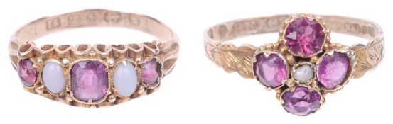 Two early Victorian gold mounted gem set rings