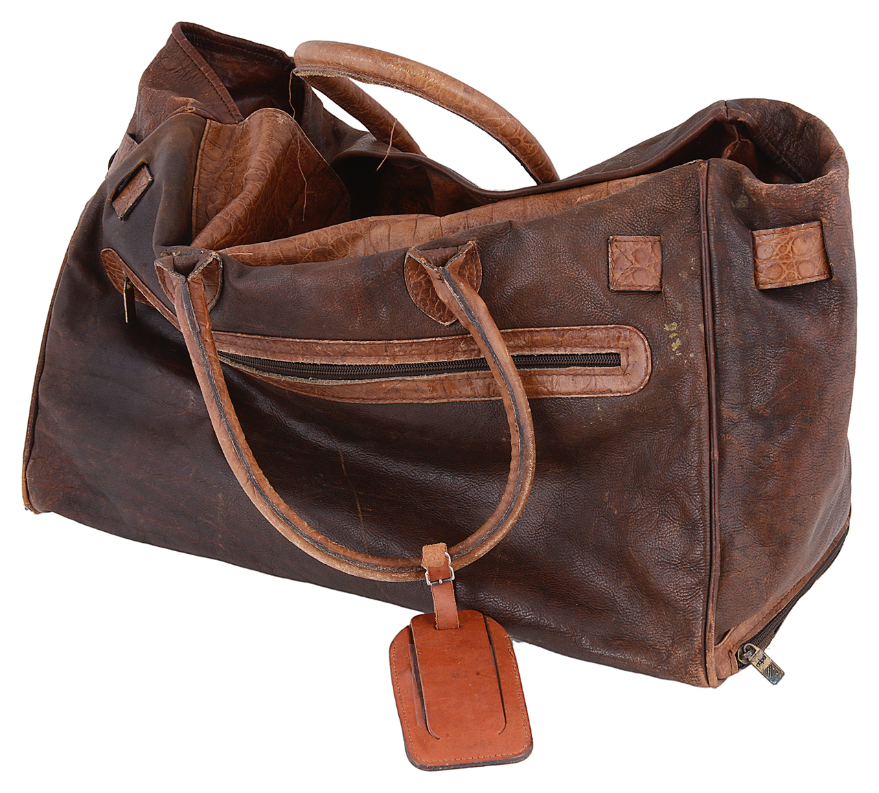 An Adpel brown leather travel bag