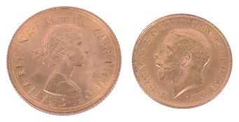 A 1958 sovereign and a 1913 half sovereign,