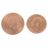 A 1958 sovereign and a 1913 half sovereign,