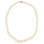 A Continental single row large cultured pearl necklace with diamond set clasp