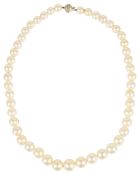 A Continental single row large cultured pearl necklace with diamond set clasp
