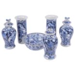 A late 19th century Chinese blue and white porcelain 'garniture',