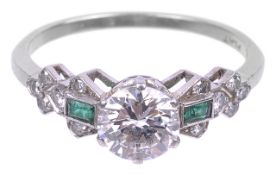 An attractive emerald and diamond late Art Deco ring