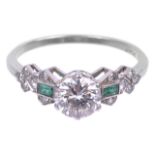 An attractive emerald and diamond late Art Deco ring