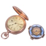 A 14k gold Waltham ladies pocket watch and an Edwardian enamel and jewelled wristwatch