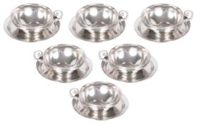 A set of six Continental silver teacups with saucers, hallmarked 800