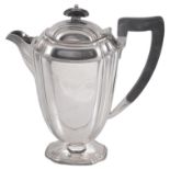 An Art Deco silver hot water jug, hallmarked Sheffield 1940